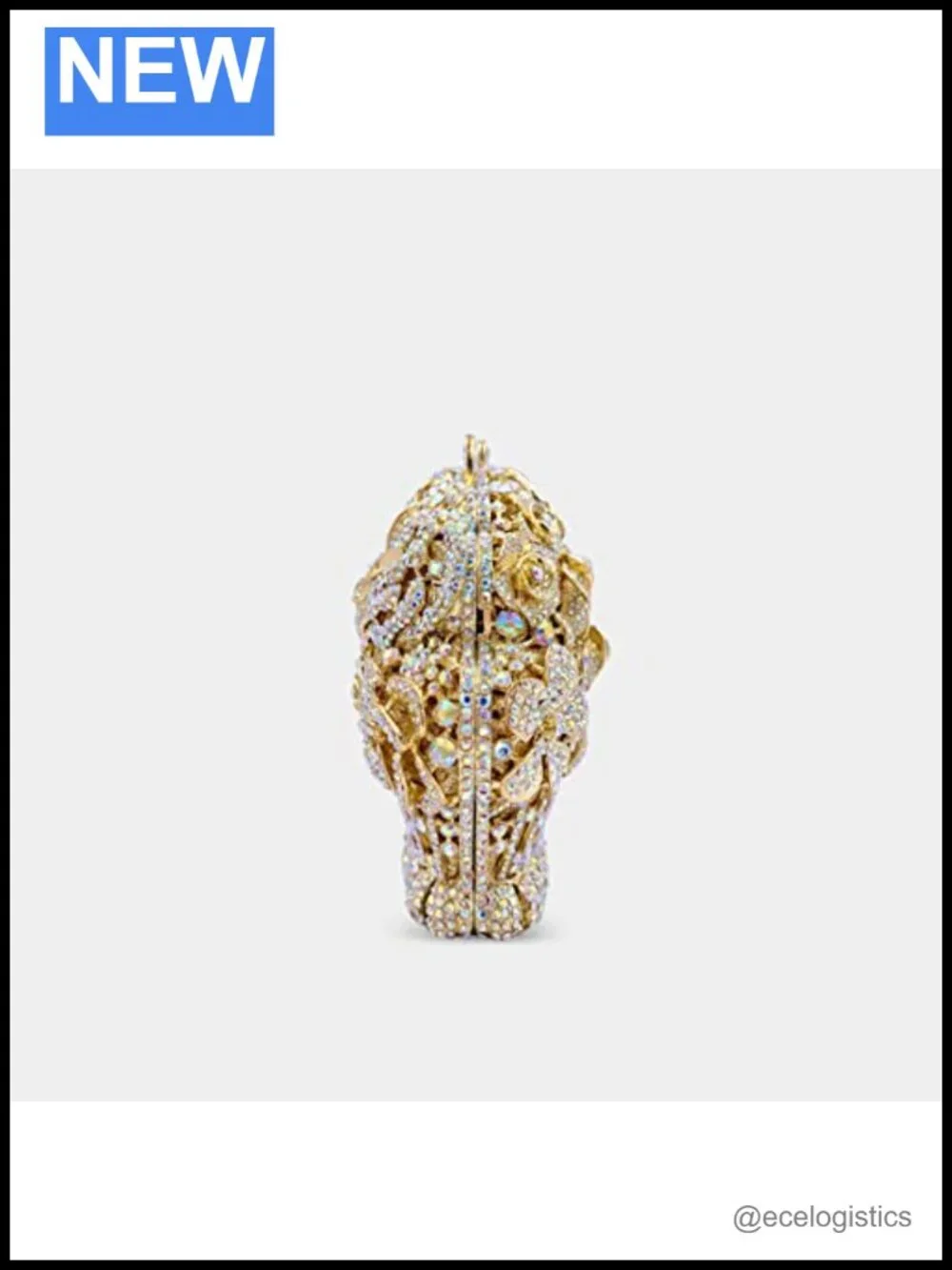Sparkly Rhinestone Basket Clutch Evening Bag Faux Leather Chain Strap